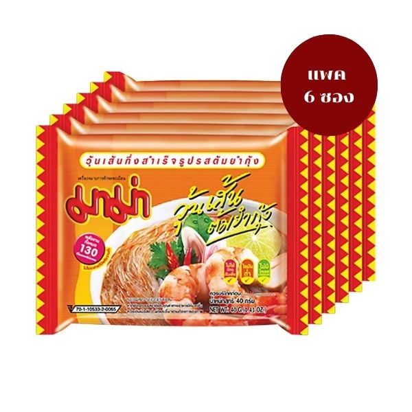 Instant glass noodles, tom yum shrimp flavor (40g x pack of 6 sachets)