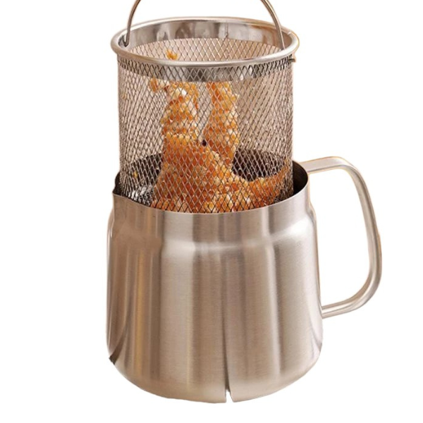 Stainless steel oil filter pot with fine mesh strainer 1.5L