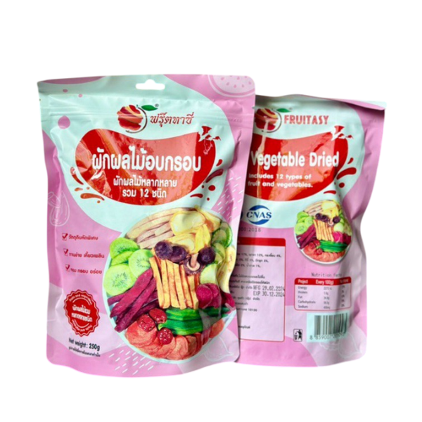 Rau củ sấy giòn, 12 loại, bao bì màu hồng 250g