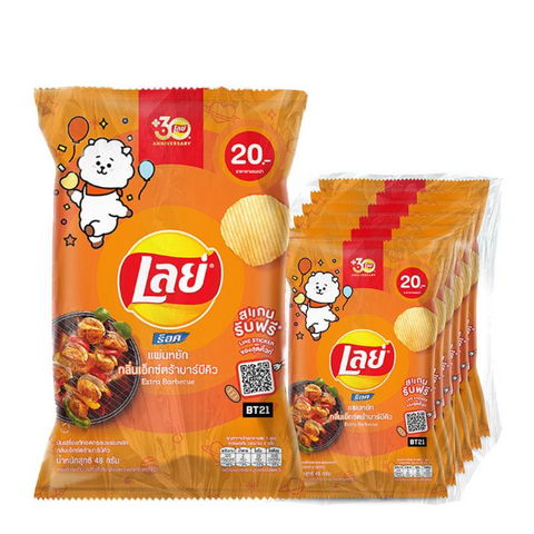 มันฝรั่งแท้ทอดกรอบแผ่นหยัก รสบาร์บีคิว 48g ( แพ็ค 6 )