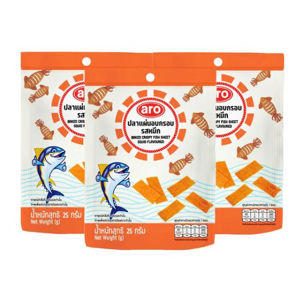 ปลาแผ่นอบกรอบ รสหมึก 25g ( แพ็ค 3 )